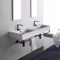 Marble Design Ceramic Wall Mounted Double Sink With Matte Black Towel Bar
